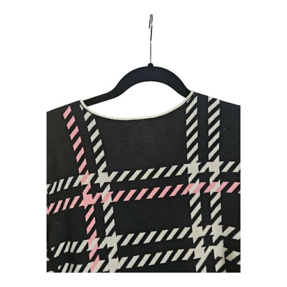 TALBOTS Knit Long Sweater Cardigan Topper Black White & Pink - Large Petite - Picture 4 of 8